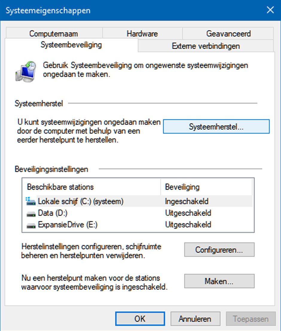 Systeemherstel Gebruiken in Windows 10