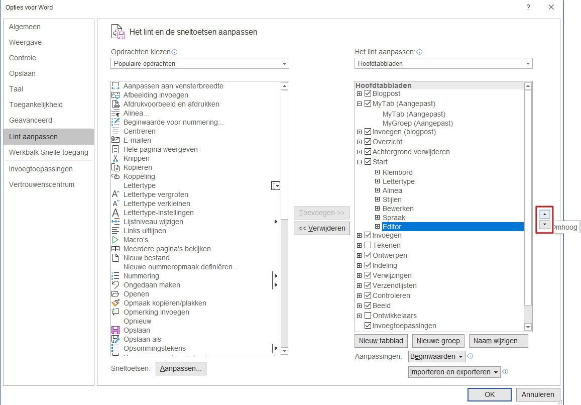 Lintmenu Aanpassen in Office