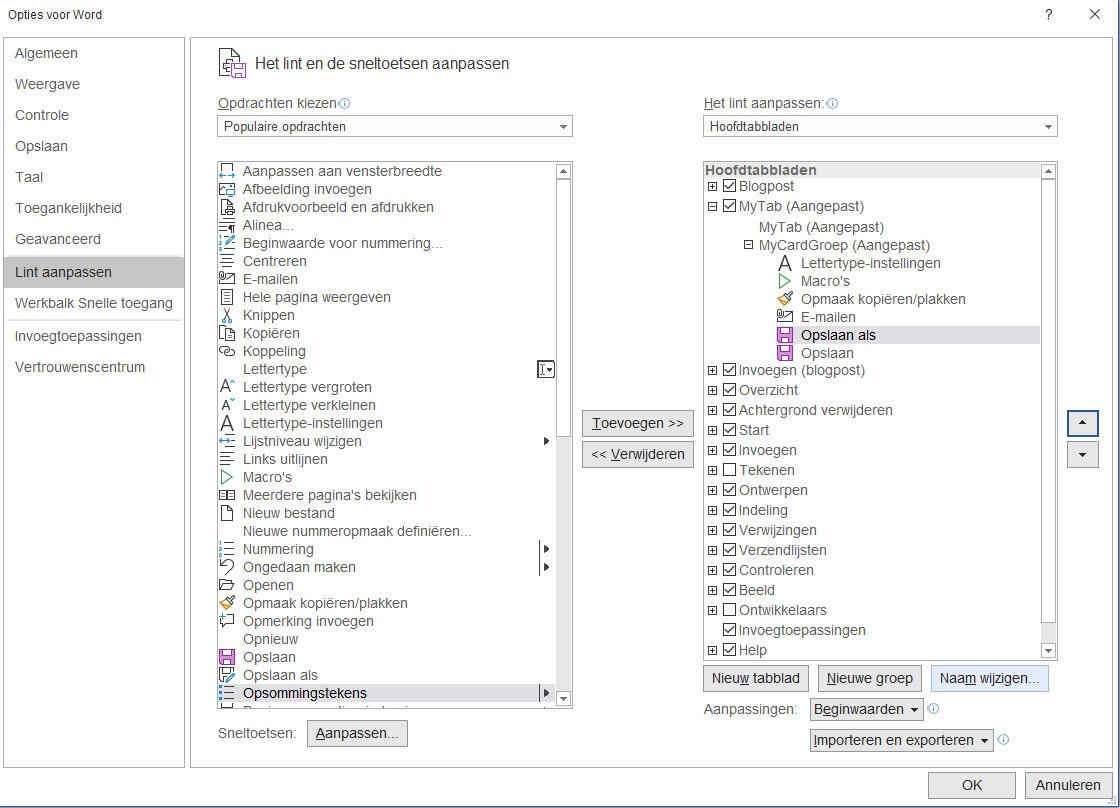 Lintmenu Aanpassen in Office