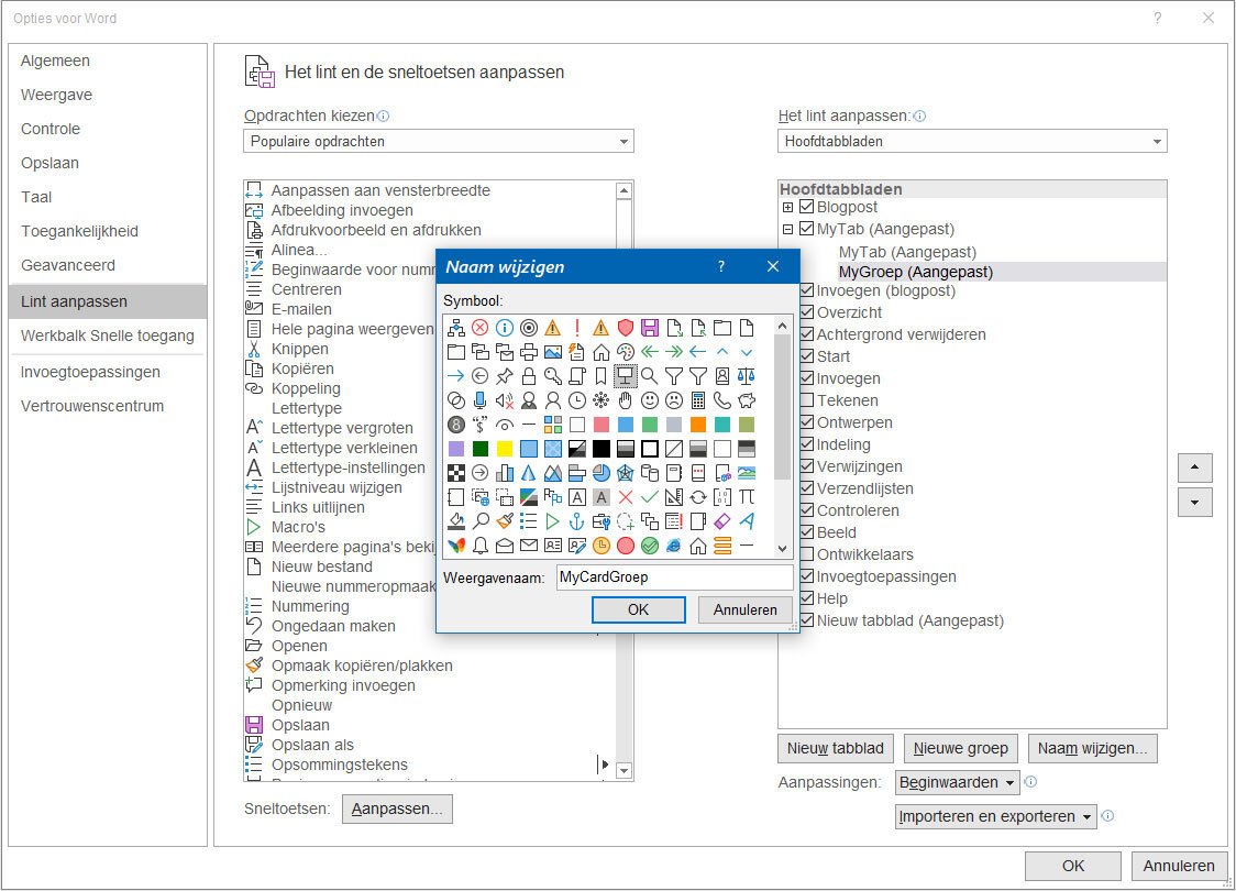 Lintmenu Aanpassen in Office