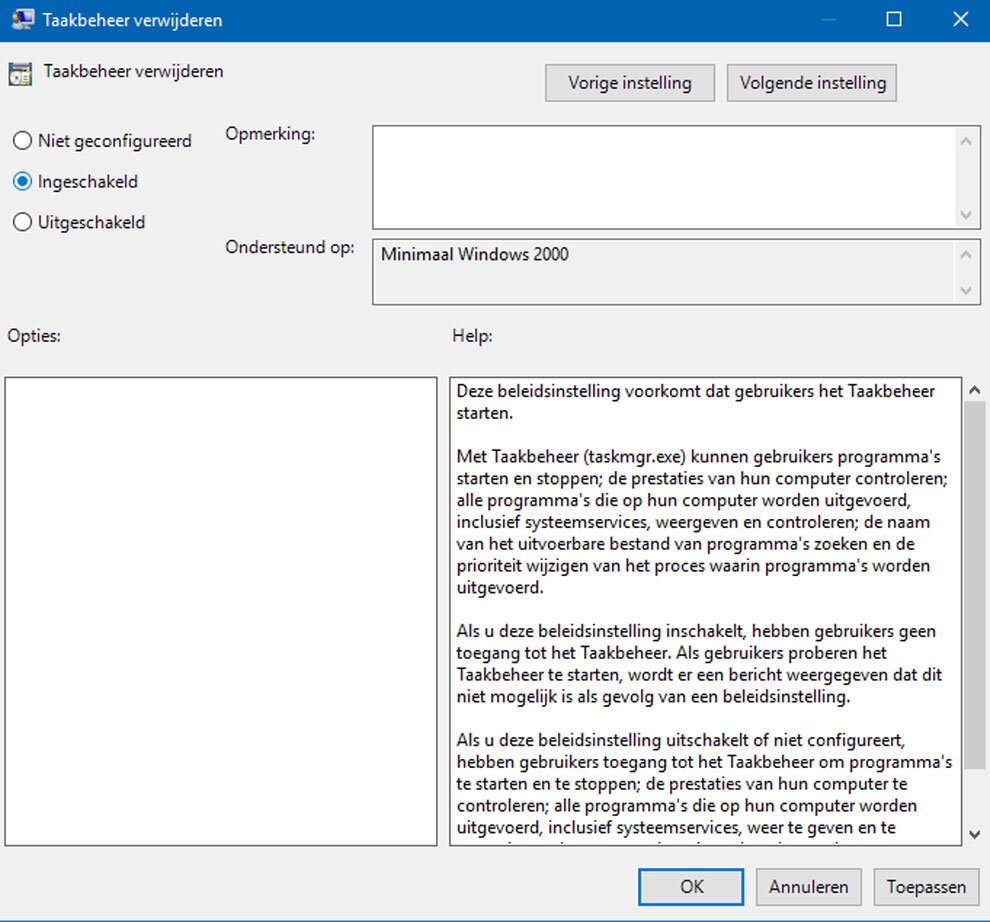 Taakbeheer Uitschakelen in Windows 10