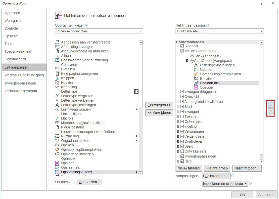 Lintmenu Aanpassen in Office