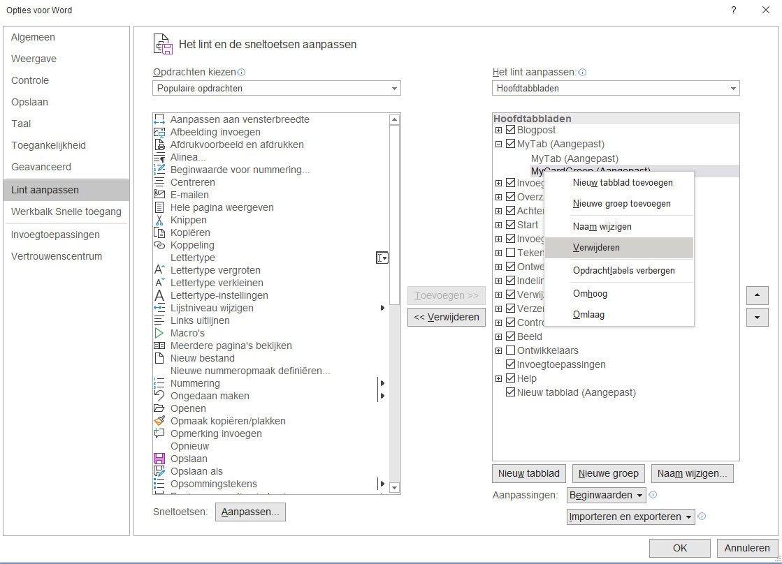 Lintmenu Aanpassen in Office