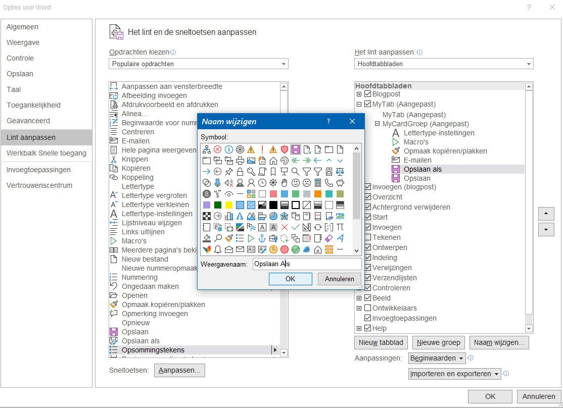 Lintmenu Aanpassen in Office