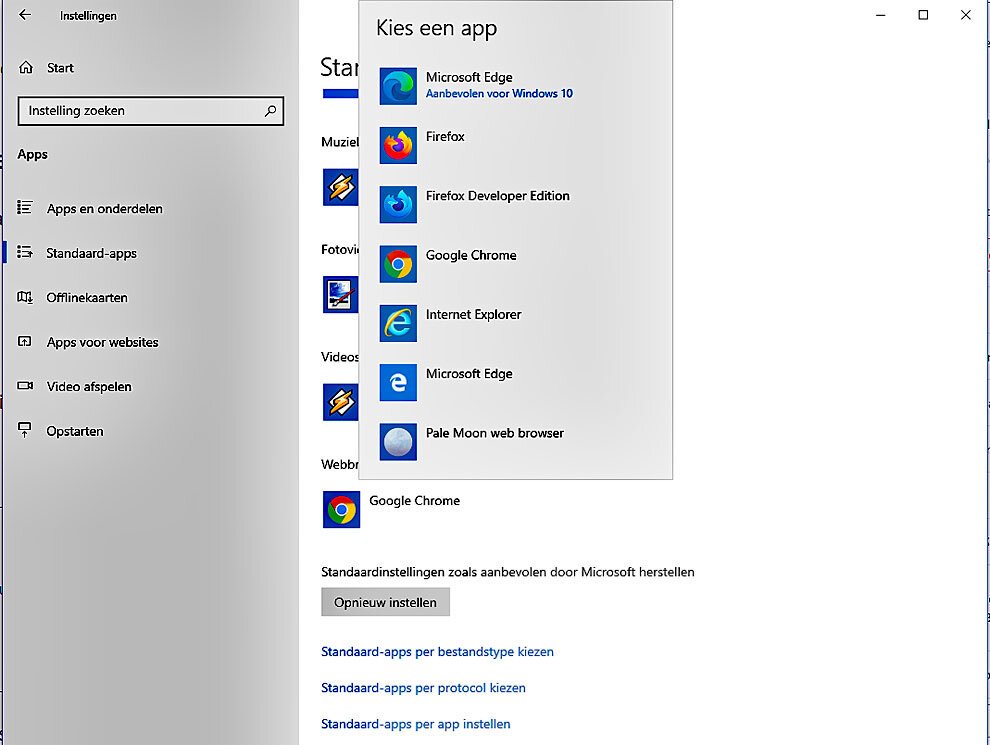 Browser standaard instellen in Windows 10
