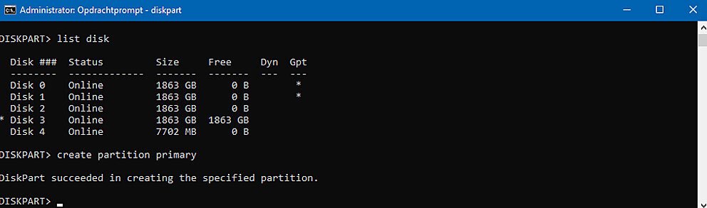 diskpart partition 002