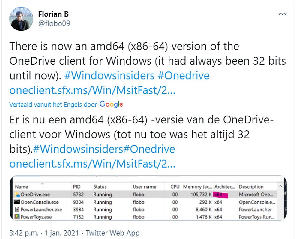 OneDrive 64x versie in Windows 10
