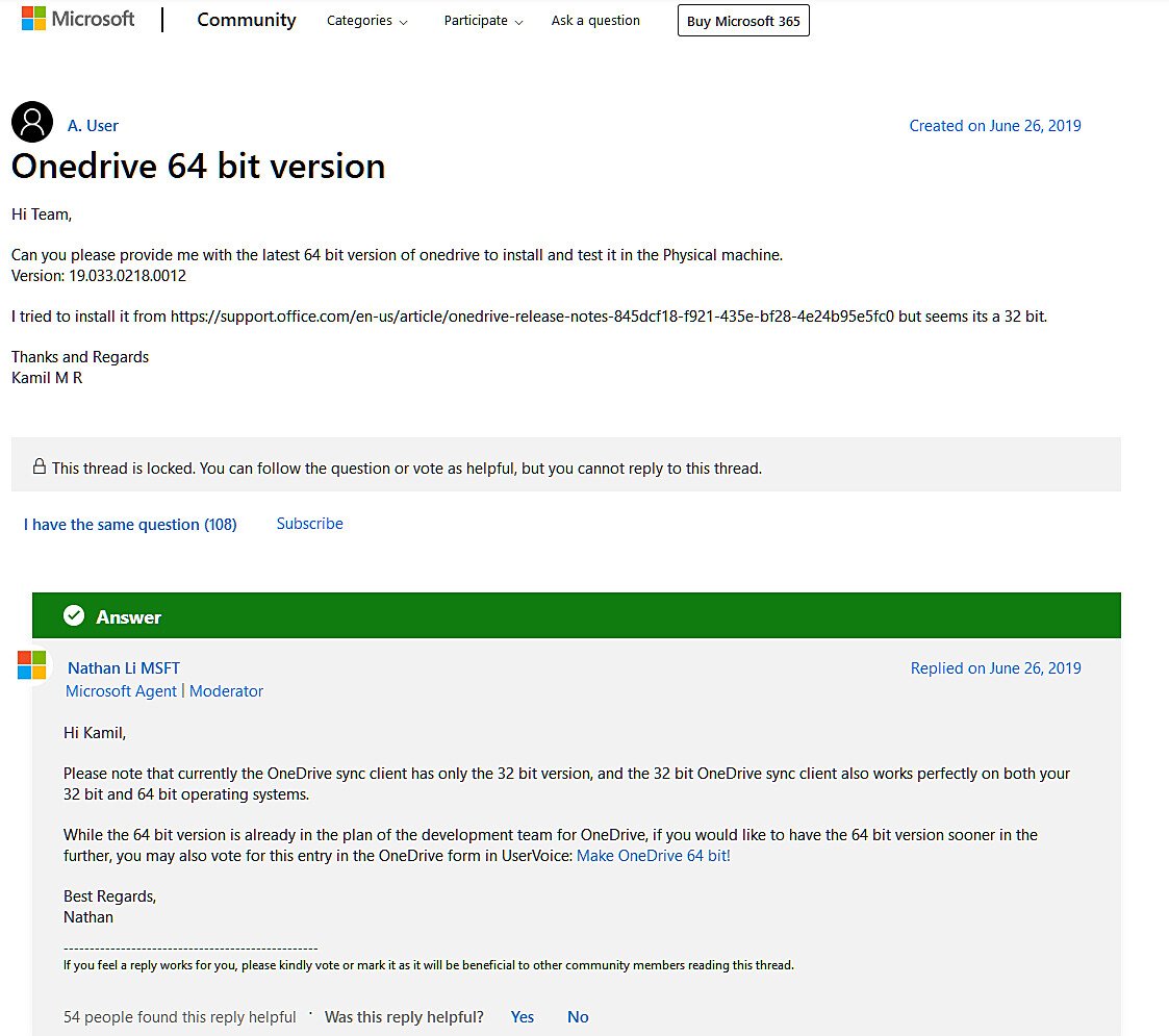 Onedrive 64x Versie in Windows 10