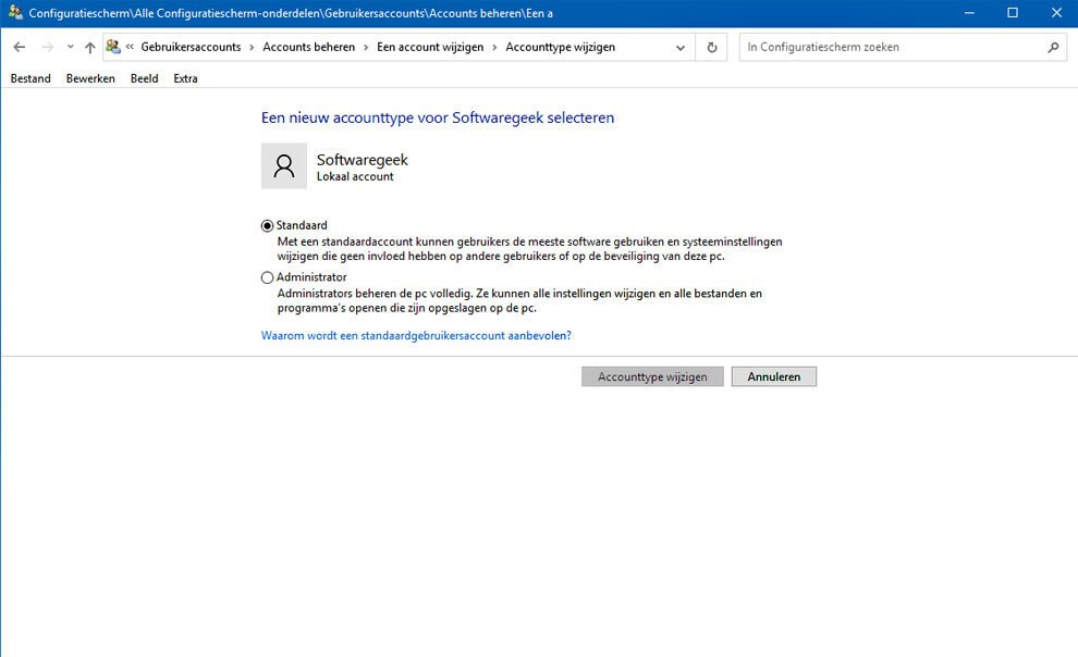 Wijzig Het Accounttype in Windows 10