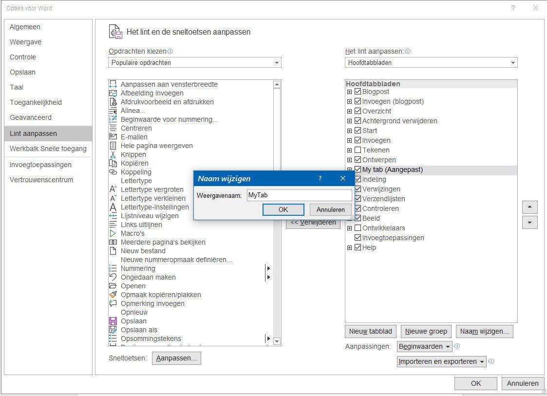 Lintmenu Aanpassen in Office