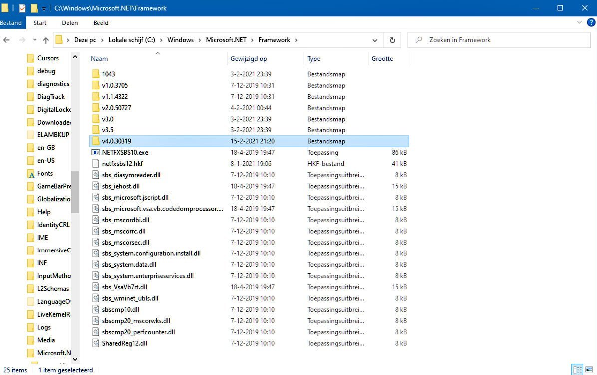 Controleer Zo net Framework in Windows 10
