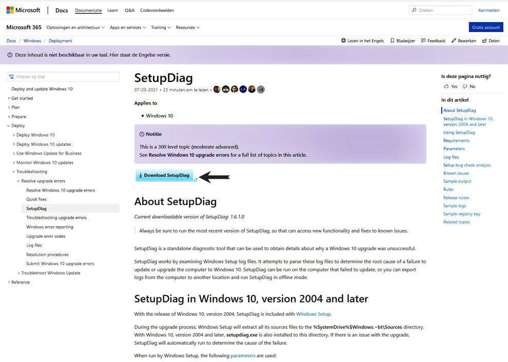 Zo gebruikt u SetupDiag in Windows 10