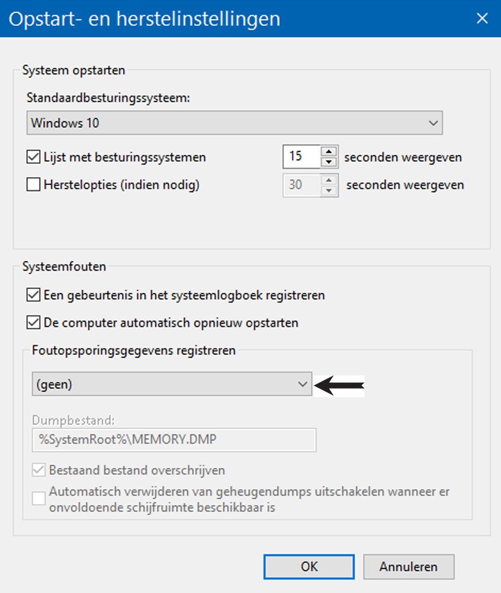 Windows 10 Crashdump Instellingen Beheren