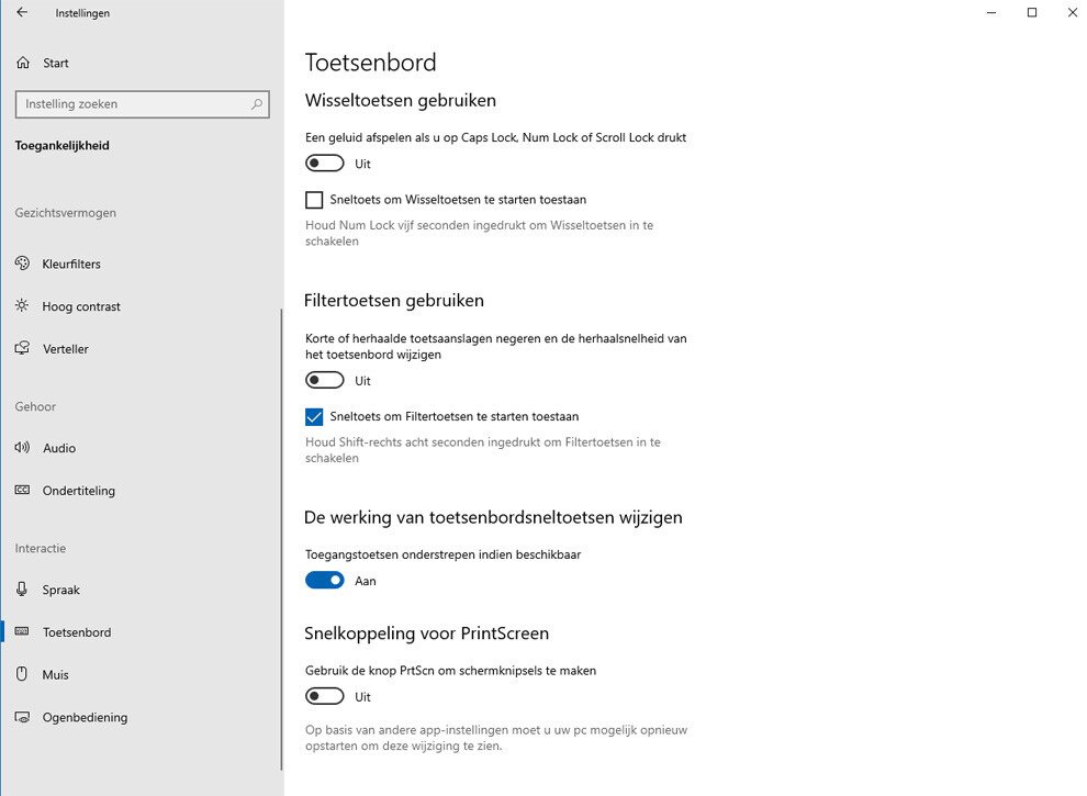 Toegangstoetsen in Windows 10 Onderstrepen