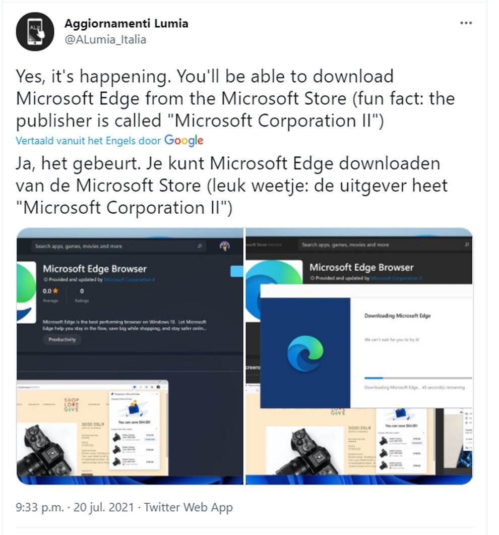 Microsoft Edge Komt in Windows 11 Store