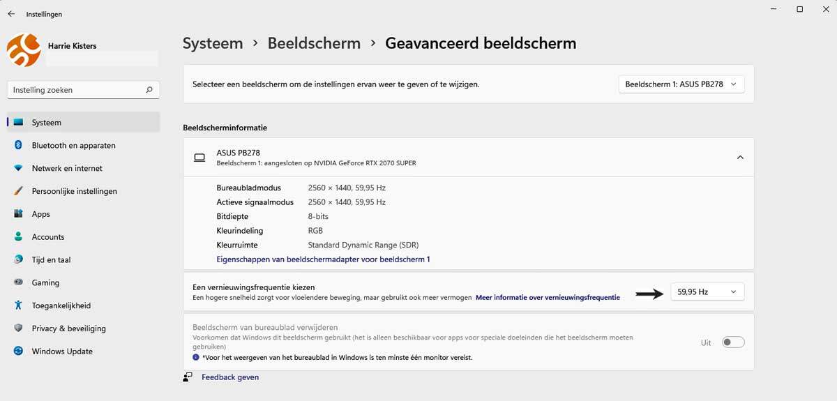 Wijzig De Vernieuwssnelheid in Windows 11