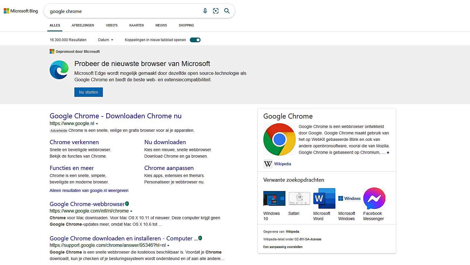 Microsoft Bing maakt pop up tegen Chrome