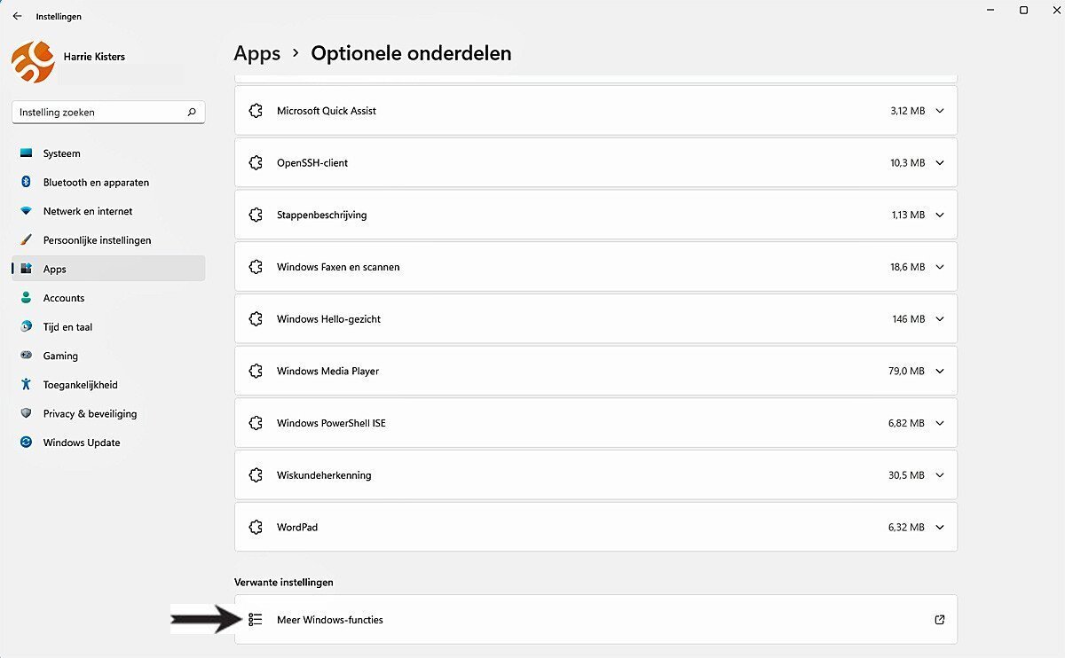 Optionele Onderdelen in Windows 11