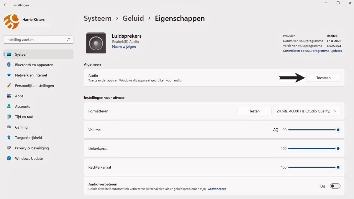 Beheer Geluidsinstellingen in Windows 11