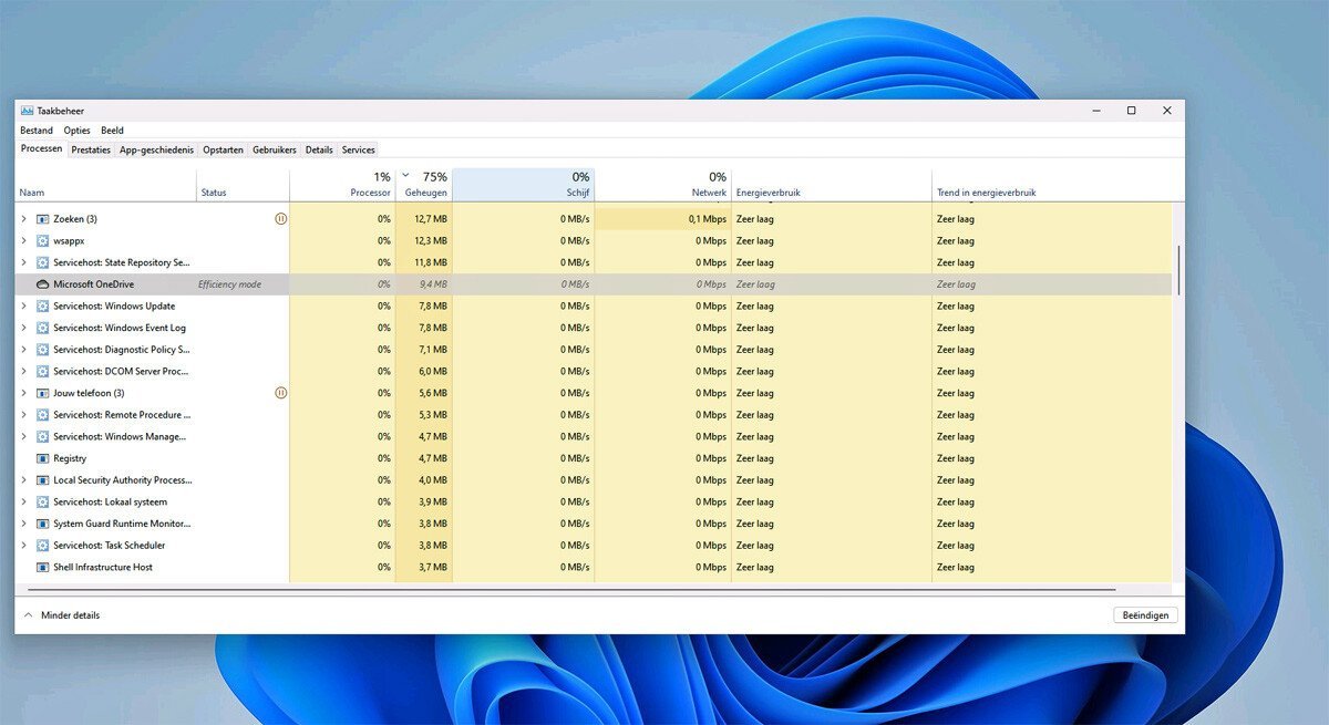 Taakbeheer Windows 11 Vermindert Bronnen