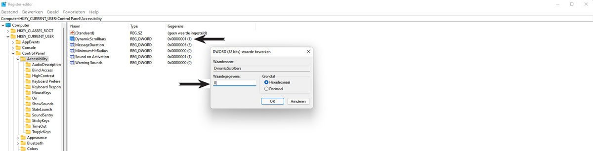 Schuifbalken Weergeven in Windows 11