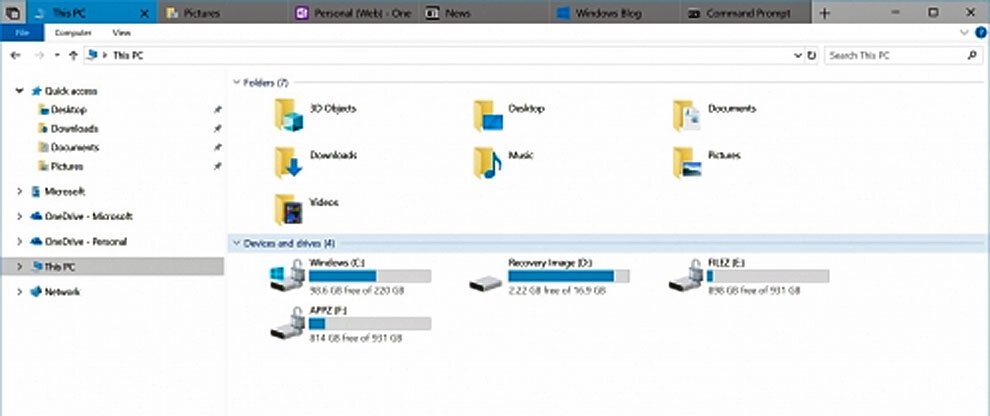 Verkenner van Windows 11 met tabbladen