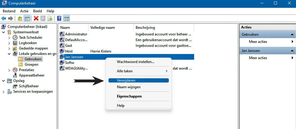 Een account verwijderen in Windows 11
