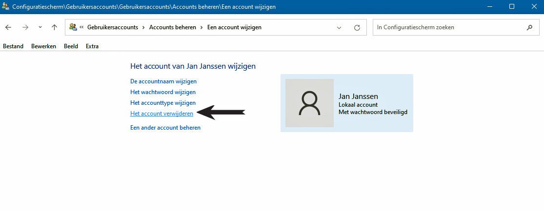 Een account verwijderen in Windows 11