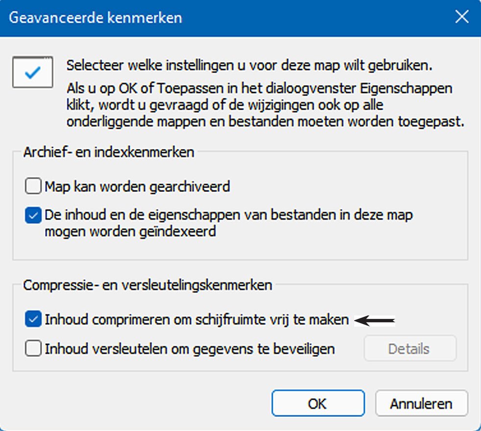 Schakel Windows 11 Bestandscompressie in