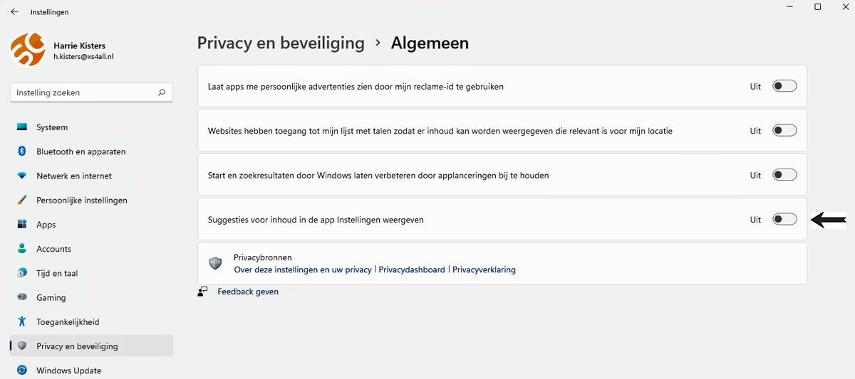 Schakel de advertenties in Windows 11 uit