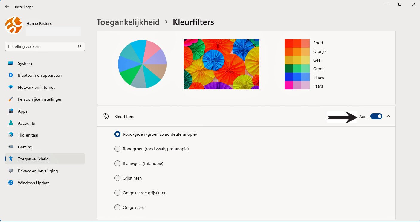 Kleurfilters Gebruiken in Windows 11