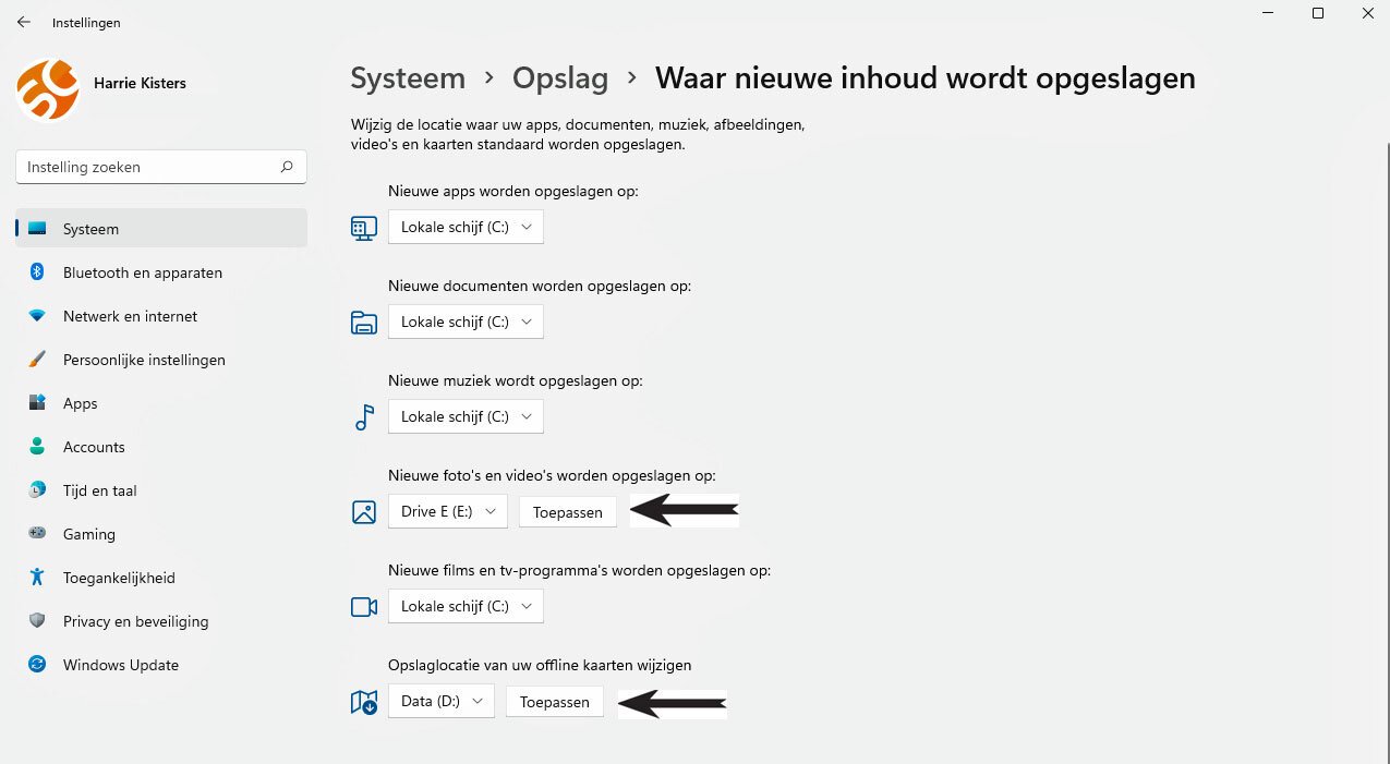 Apps Opslaglocatie Wijzigen in Windows 11