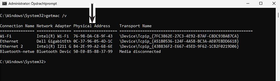 Vindt Zo Het Mac adres in Windows 11
