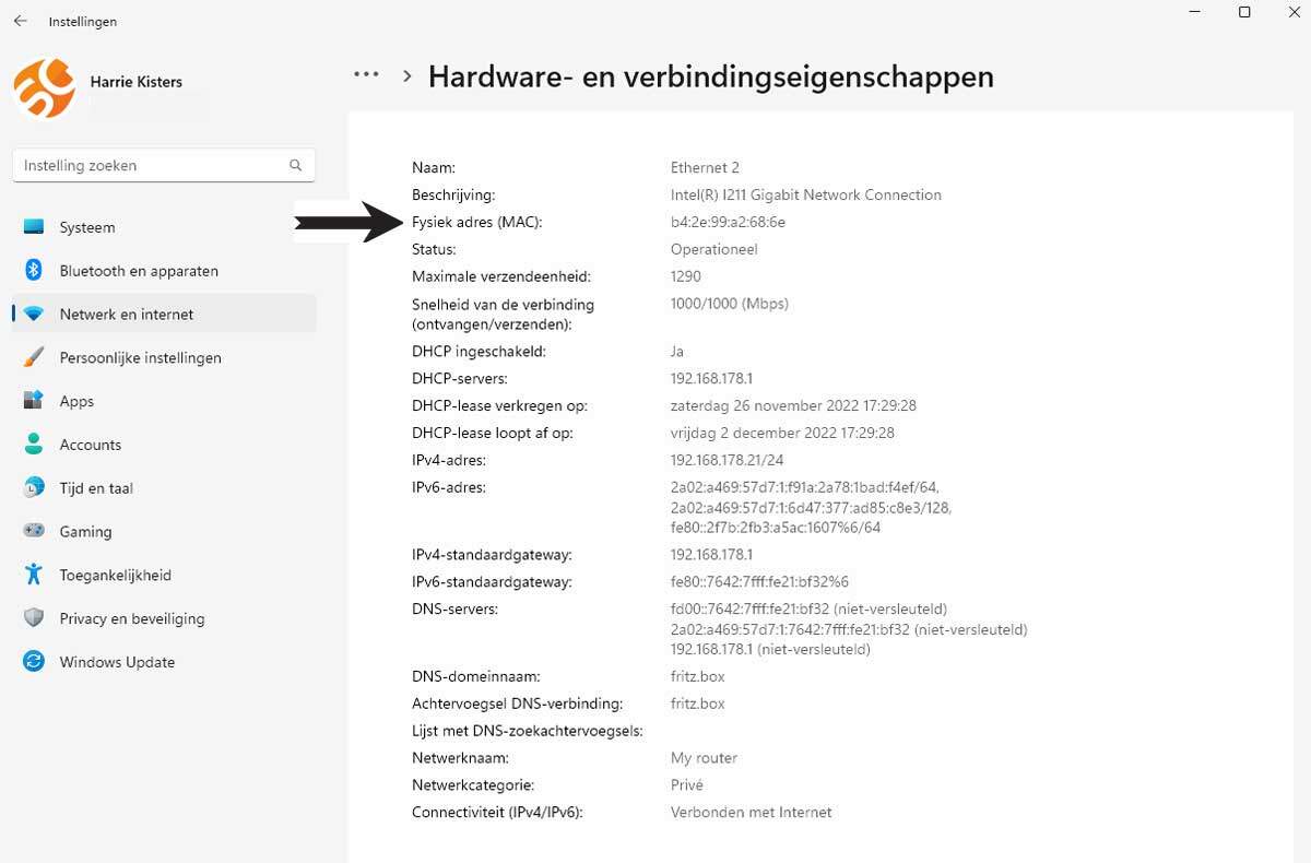 Vindt Zo Het Mac adres in Windows 11