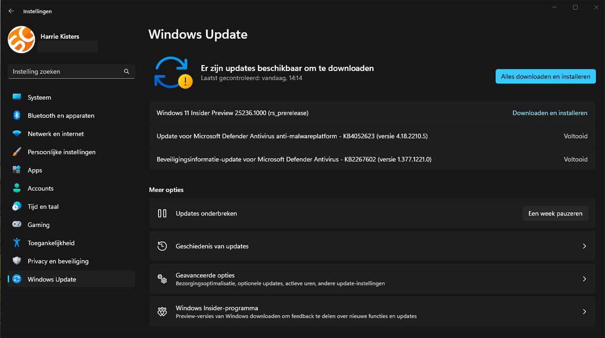Windows 11 Build 25236 Dev Kanaal is Uit