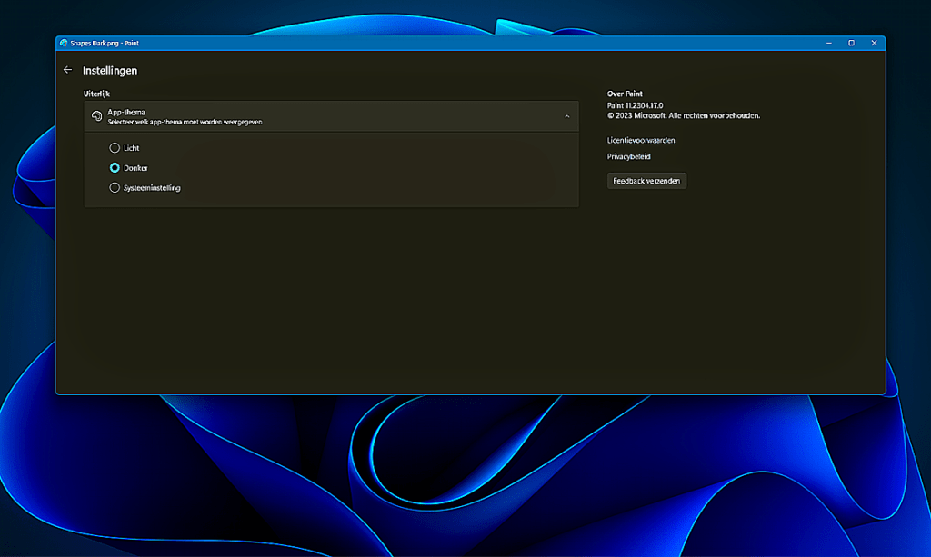Donkere Modus Voor Ms paint in Windows 11