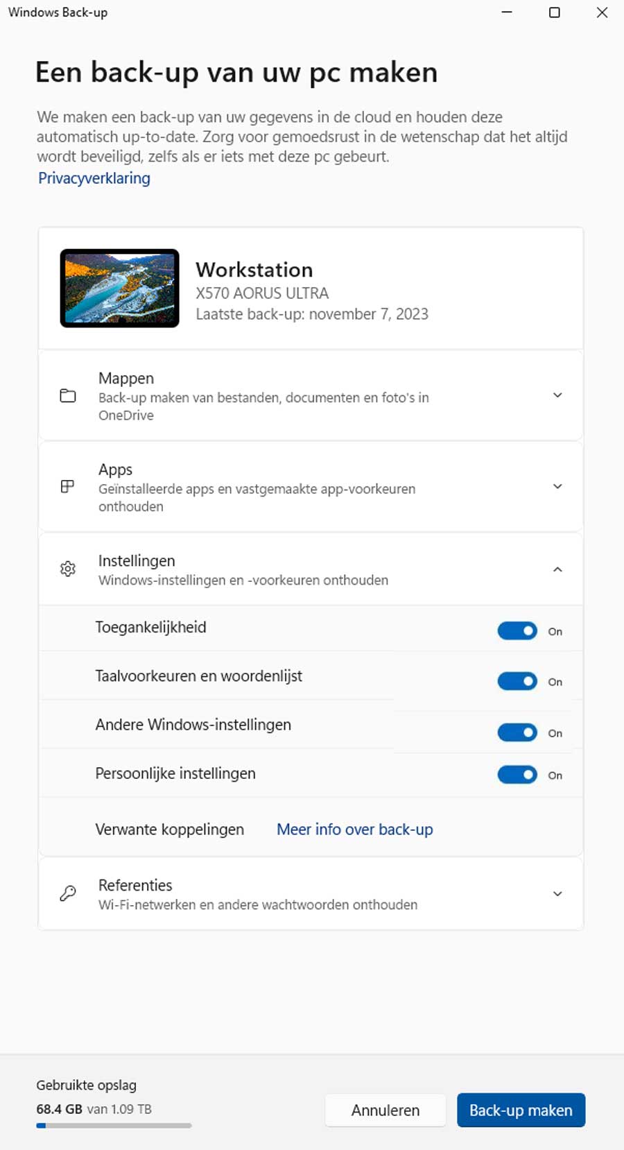 Werk Met De App Back up in Windows 11 23h2