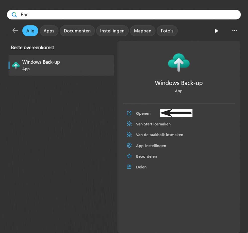 Werk Met De App Back up in Windows 11 23h2