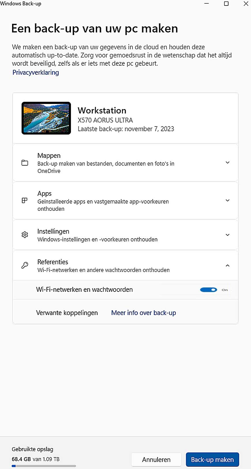 Werk Met De App Back up in Windows 11 23h2