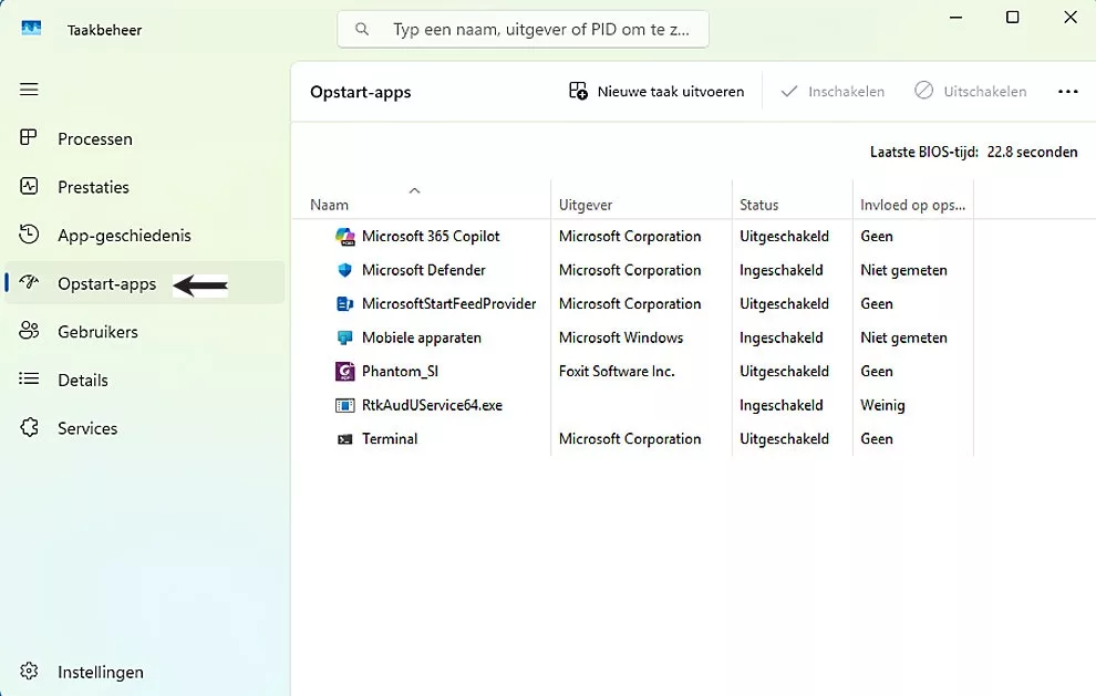| SoftwareGeeknl Tabblad Opstart apps