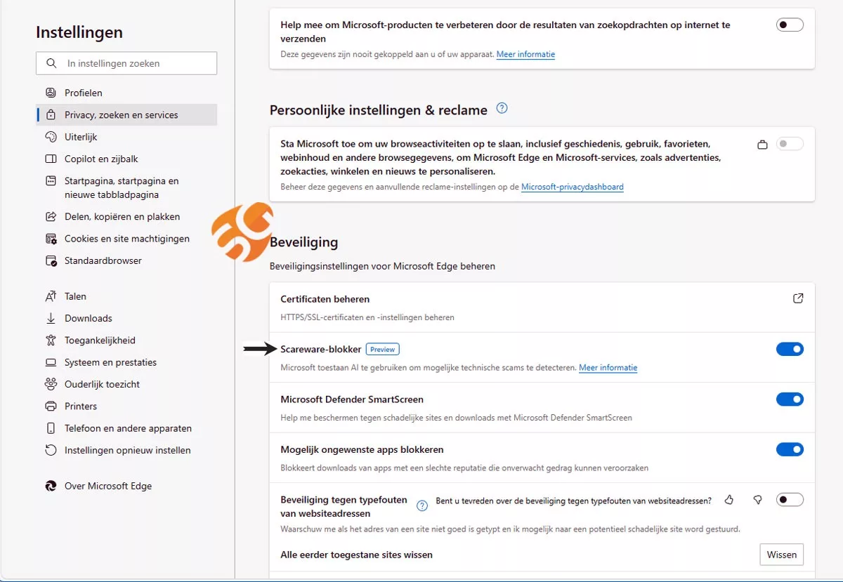 | SoftwareGeeknl Edge Instelling Scareware Blocking