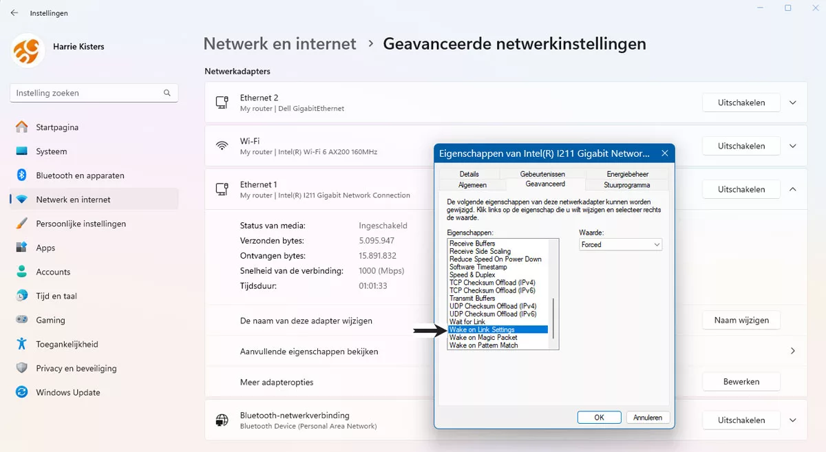 | SoftwareGeeknl Wake on Lan Onder Het Gedeelte Eigenschappen