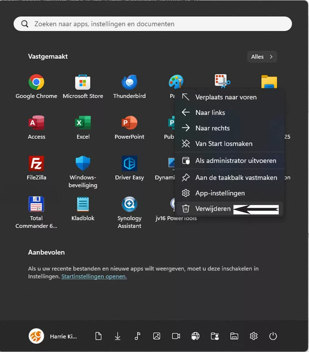 App Uit Startmenu Verwijderen