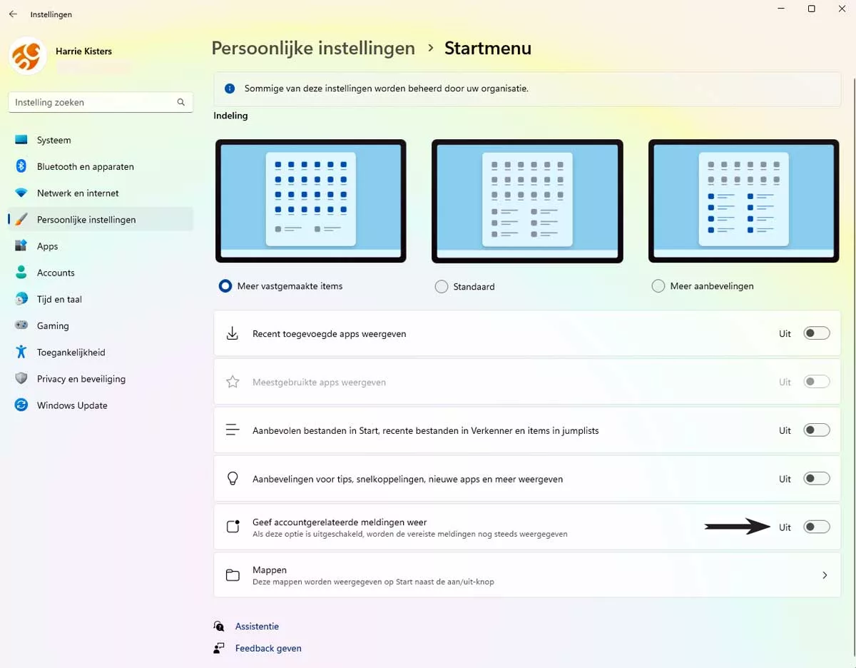 Geef Accountgerelateerde Meldingen Weer