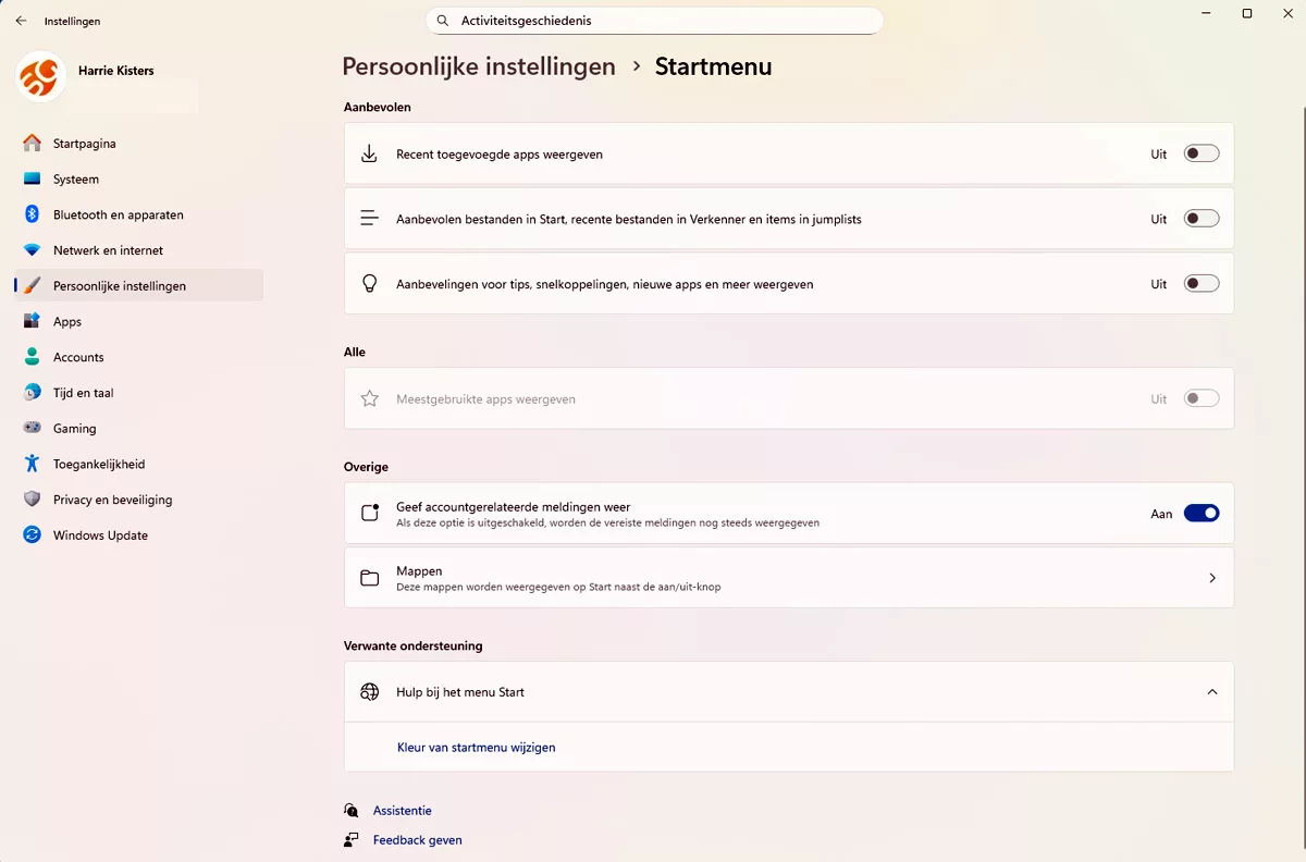 Aanbevolen Bestanden Weergeven in Start