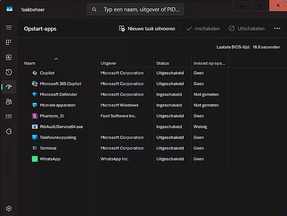 Taakbeheer Opstart Apps