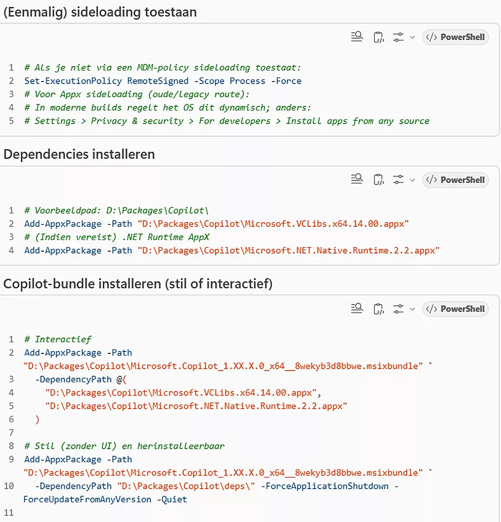 Addappxpackage Voor Het Installeren Van Copilot