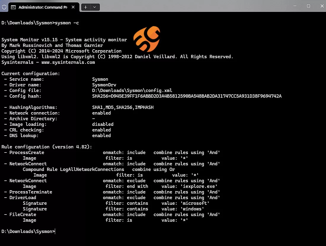 Sysmon Command Prompt
